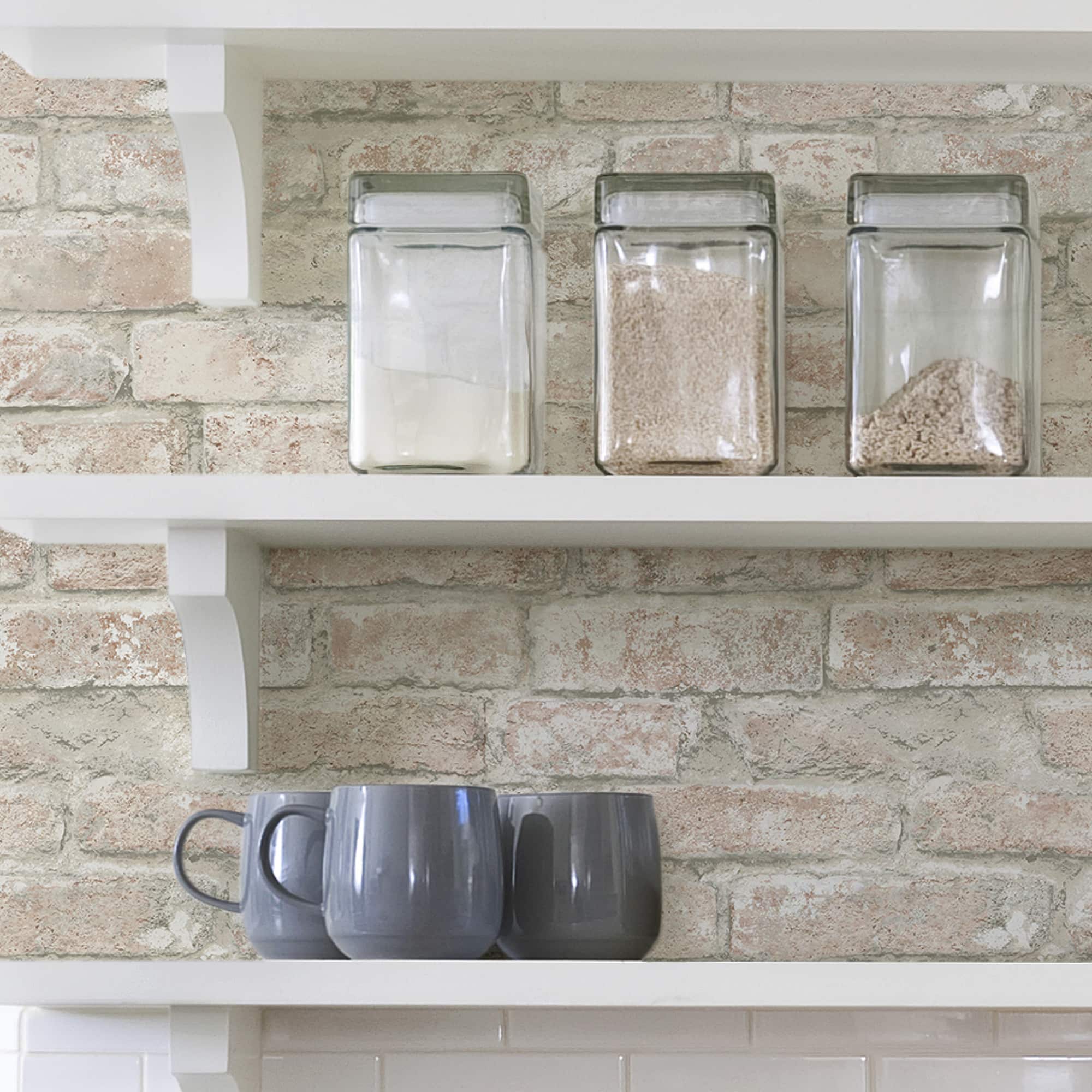 InHome White Washed Denver Brick Peel & Stick Wallpaper